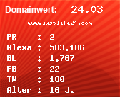 Domainbewertung - Domain www.justlife24.com bei Domainwert24.net