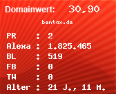 Domainbewertung - Domain bentax.de bei Domainwert24.net